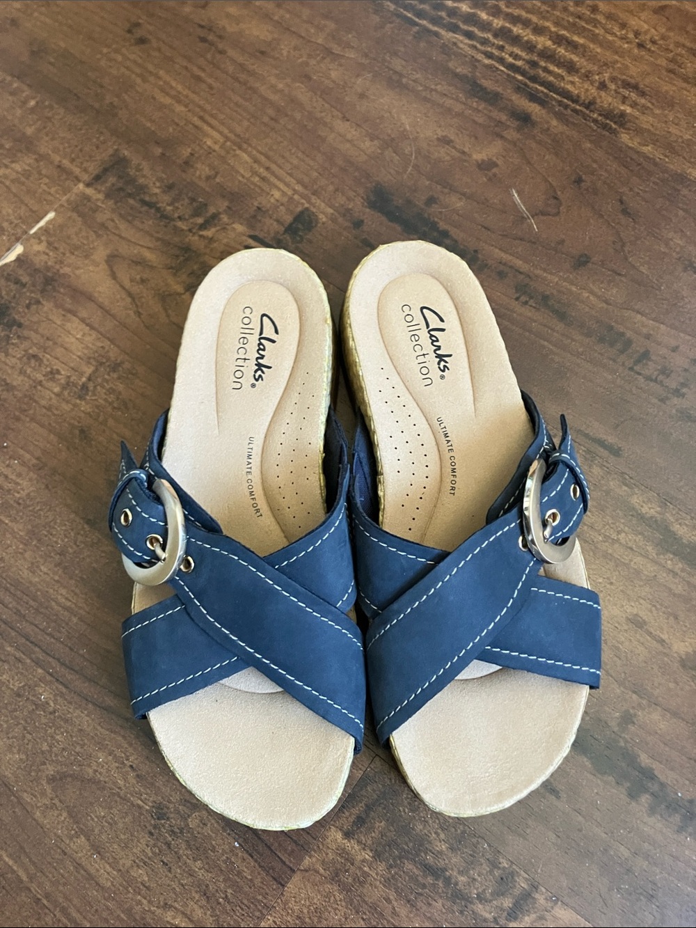 Clarks Collection Reileigh May leather sandals in navy blue size US 6 - Picture 2 of 8